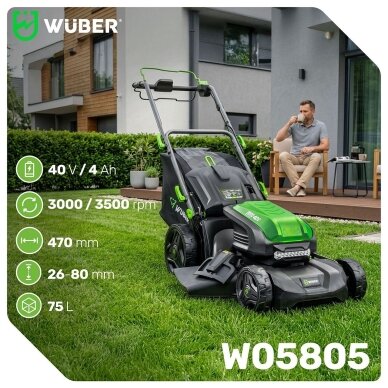 40 V akumuliatorinė vejapjovė Wuber W05805, 47 cm 1 40 V akumuliatorinė vejapjovė Wuber W05805, 47 cm 1