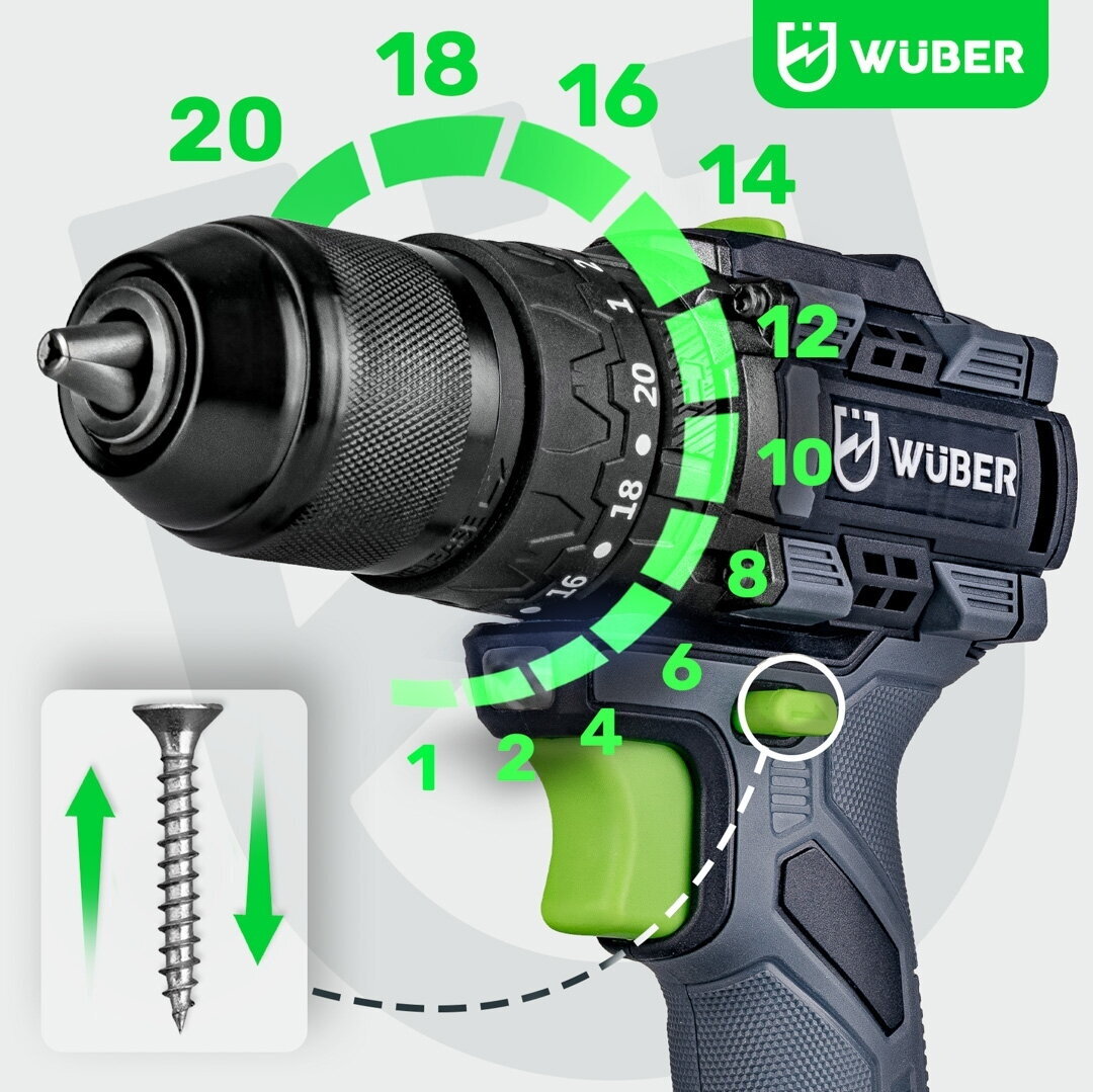 Akumuliatorinis suktuvas Wuber 20V Li-ion Brushless (Be akumuliatoriaus ir įkroviklio) 9 Akumuliatorinis suktuvas Wuber 20V Li-ion Brushless (Be akumuliatoriaus ir įkroviklio) 9