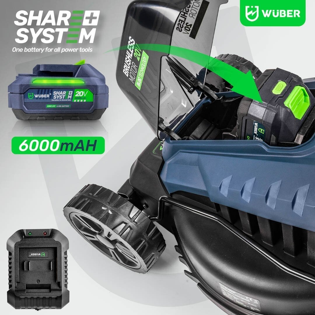 Akumuliatorinė vejapjovė Wuber W04801, 32 cm; 20 V; su akumuliatoriumi ir įkrovikliu 14