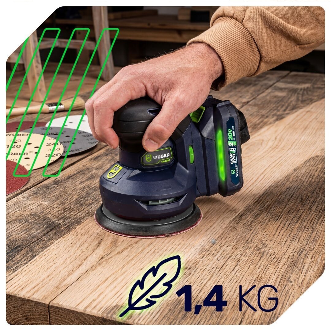 Akumuliatorinis ekscentrinis šlifuoklis Wuber W04301, 125mm, su 2,0Ah baterija 7