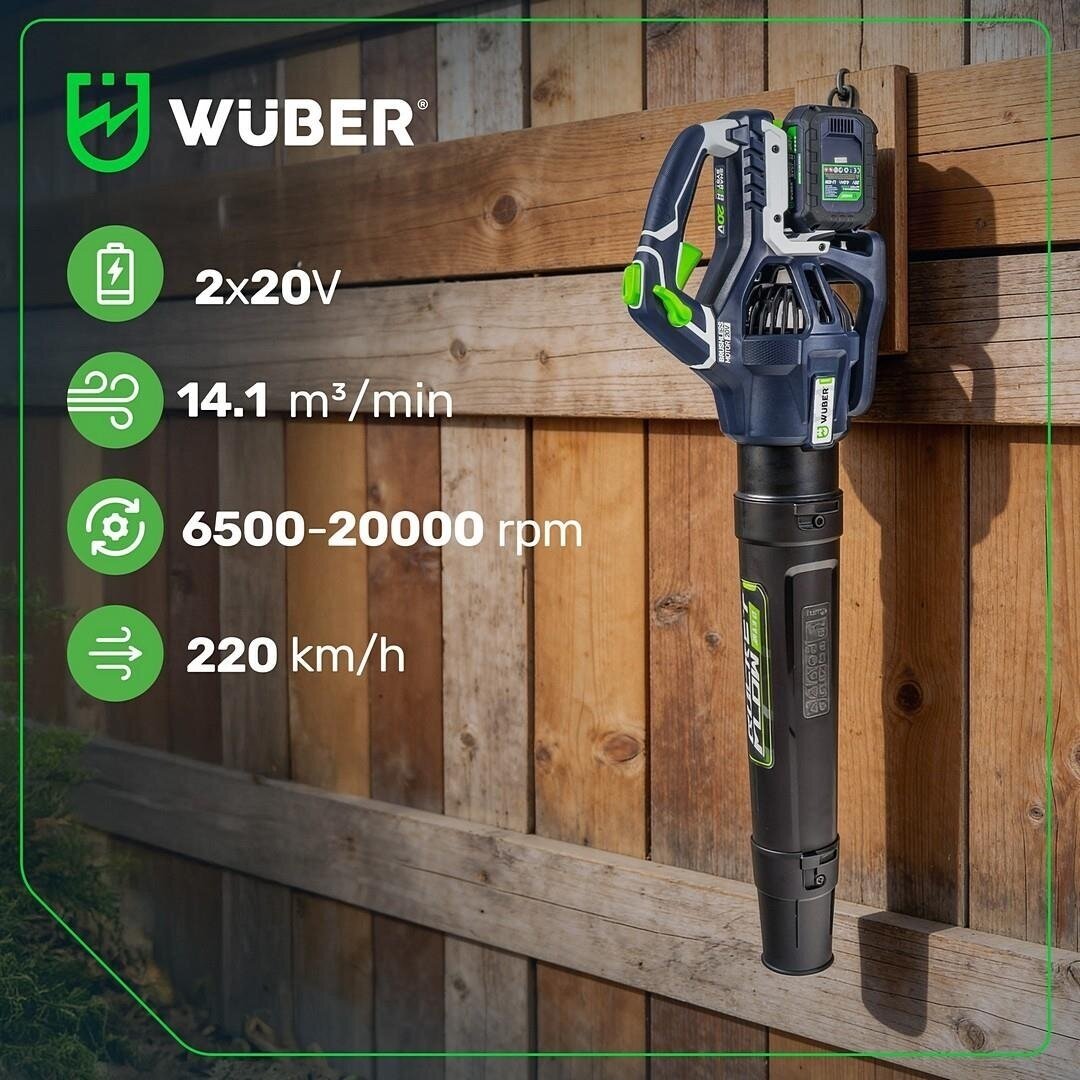 Akumuliatorinis lapų pūstuvas Wuber 40V, su 2x4,0Ah baterijom 12 Akumuliatorinis lapų pūstuvas Wuber 40V, su 2x4,0Ah baterijom 12