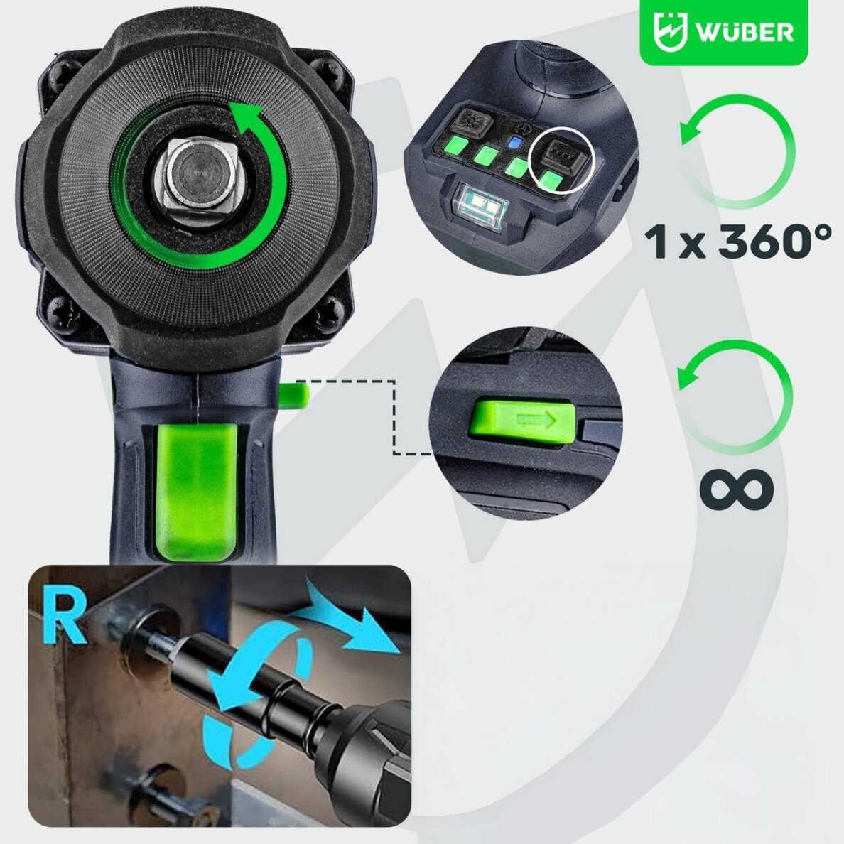 Akumuliatorinis smūginis veržliasukis Wuber 20V, 600 Nm (be akumuliatoriaus ir ikroviklio) 6