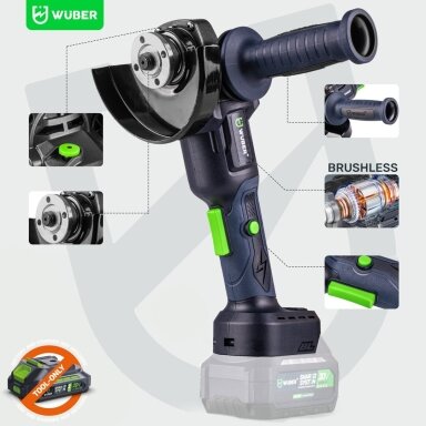 Akumuliatorinis kampinis šlifuoklis WUBER 20V (be akumuliatoriaus) Akumuliatorinis kampinis šlifuoklis WUBER 20V (be akumuliatoriaus)