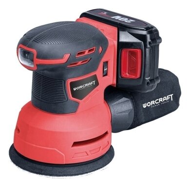 Akumuliatorinis orbitinis šlifuoklis WORCRAFT 20V LI-ION 125mm Akumuliatorinis orbitinis šlifuoklis WORCRAFT 20V LI-ION 125mm