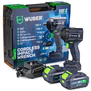 Akumuliatorinis smūginis veržliasukis Wuber 20V, 2x4,0 Ah, 600 Nm Akumuliatorinis smūginis veržliasukis Wuber 20V, 2x4,0 Ah, 600 Nm