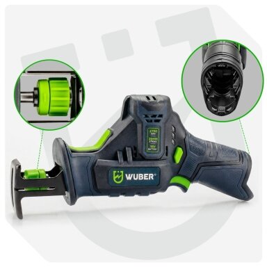 Akumuliatorinis tiesinis pjūklas su šakų atramos sistema Wuber 12V Akumuliatorinis tiesinis pjūklas su šakų atramos sistema Wuber 12V