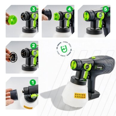 Akumuliatorinis dažų purkštuvas Wuber W04323, 20V Li-ion, 4,0 Ah 12 Akumuliatorinis dažų purkštuvas Wuber W04323, 20V Li-ion, 4,0 Ah 12
