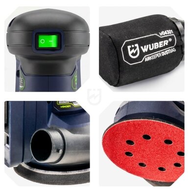 Akumuliatorinis ekscentrinis šlifuoklis Wuber W04301, 125mm, su 2,0Ah baterija 9