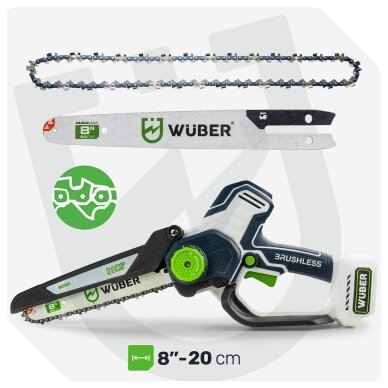 Akumuliatorinis grandininis mini pjūklas Wuber 20V (Be akumuliatoriaus ir įkroviklio) 8 Akumuliatorinis grandininis mini pjūklas Wuber 20V (Be akumuliatoriaus ir įkroviklio) 8