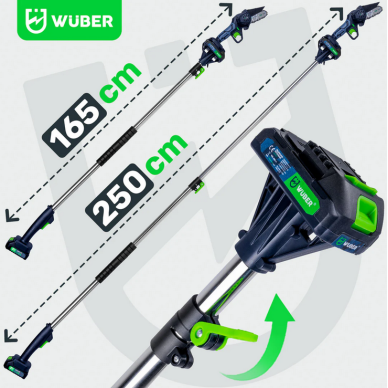 Mini grandininis pjūklas Wuber W37007, su teleskopiniu prailginimu ir 2x1,5Ah baterijom 2