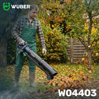 Akumuliatorinis lapų pūstuvas/siurblys Wuber, 40V, su 2x4,0Ah baterijom 5 Akumuliatorinis lapų pūstuvas/siurblys Wuber, 40V, su 2x4,0Ah baterijom 5