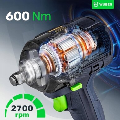 Akumuliatorinis smūginis veržliasukis Wuber 20V, 600 Nm (be akumuliatoriaus ir ikroviklio) 12