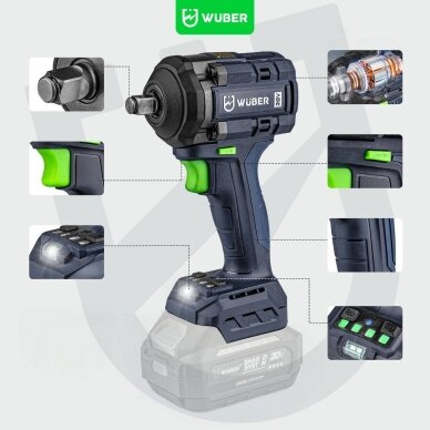 Akumuliatorinis smūginis veržliasukis Wuber 20V, 600 Nm (be akumuliatoriaus ir ikroviklio) 4 Akumuliatorinis smūginis veržliasukis Wuber 20V, 600 Nm (be akumuliatoriaus ir ikroviklio) 4