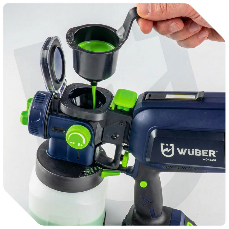 Akumuliatorinis dažų purkštuvas Wuber W04324, 20V Li-ion, 4,0 Ah 7 Akumuliatorinis dažų purkštuvas Wuber W04324, 20V Li-ion, 4,0 Ah 7