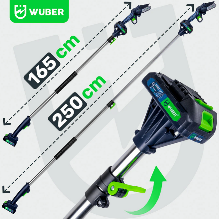 Mini grandininis pjūklas Wuber W37007, su teleskopiniu prailginimu ir 2x1,5Ah baterijom 2 Mini grandininis pjūklas Wuber W37007, su teleskopiniu prailginimu ir 2x1,5Ah baterijom 2