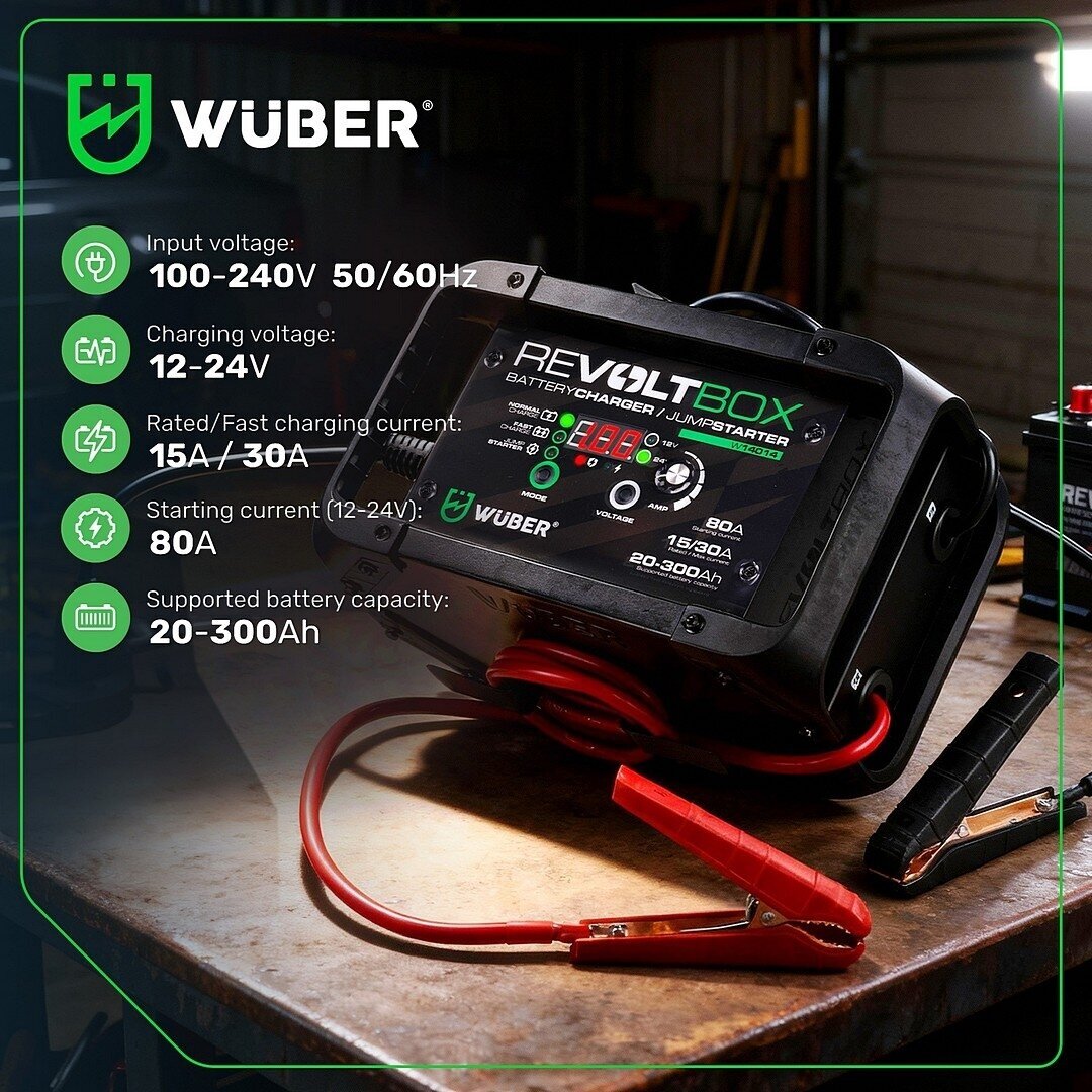 Automatinis akumuliatoriaus įkroviklis su paleidimo funkcija Wuber W14014, 80A 12 Automatinis akumuliatoriaus įkroviklis su paleidimo funkcija Wuber W14014, 80A 12