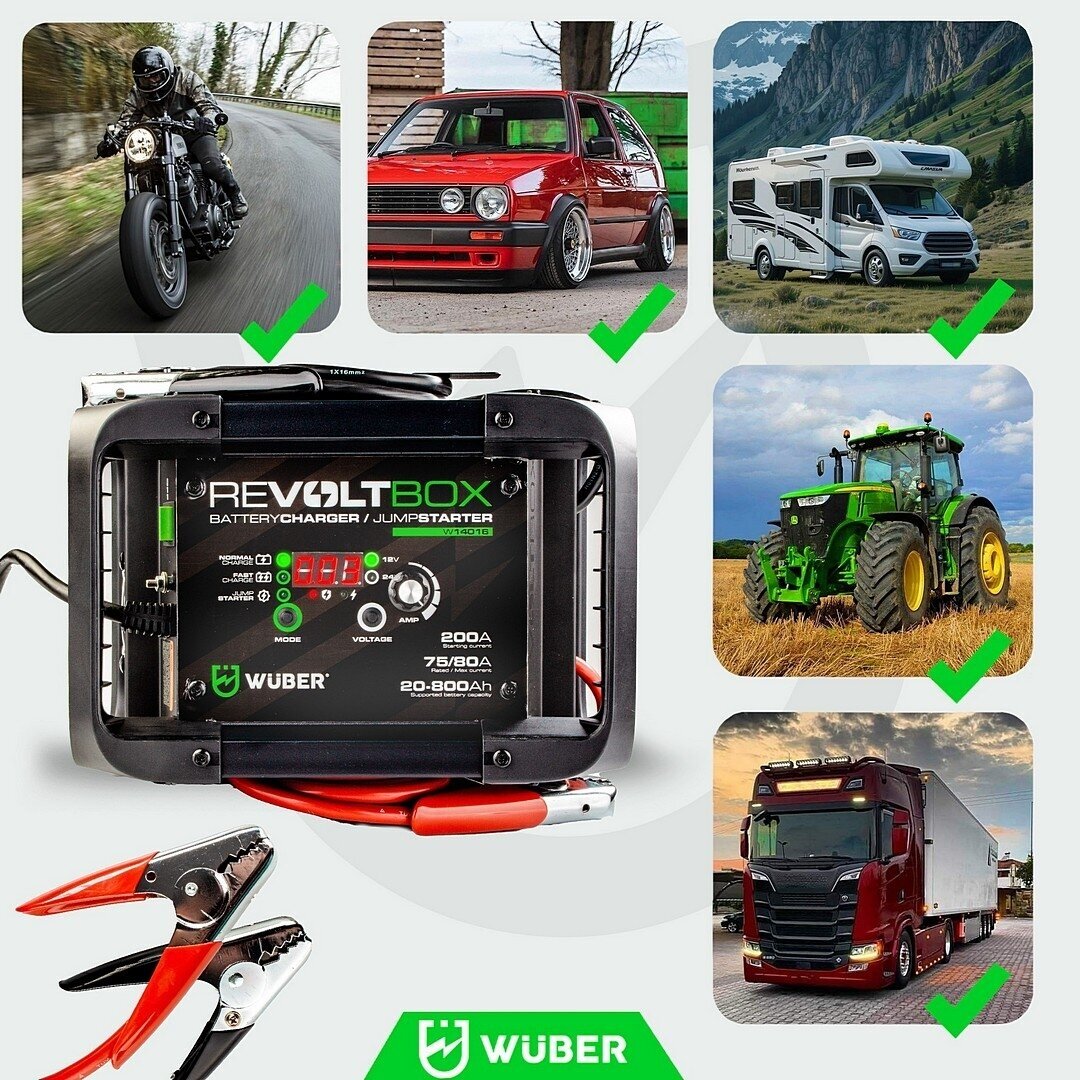 Automatinis akumuliatoriaus įkroviklis su paleidimo funkcija Wuber W14016, 200A 5
