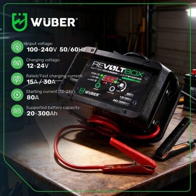 Automatinis akumuliatoriaus įkroviklis su paleidimo funkcija Wuber W14014, 80A 12 Automatinis akumuliatoriaus įkroviklis su paleidimo funkcija Wuber W14014, 80A 12