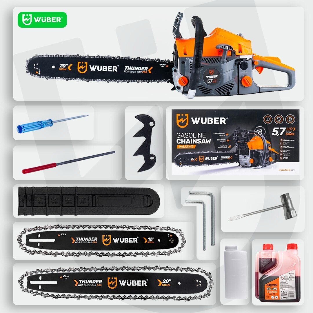 Benzininis grandininis pjūklas WUBER 16"-18" 3,8 kW/5,2AG 14