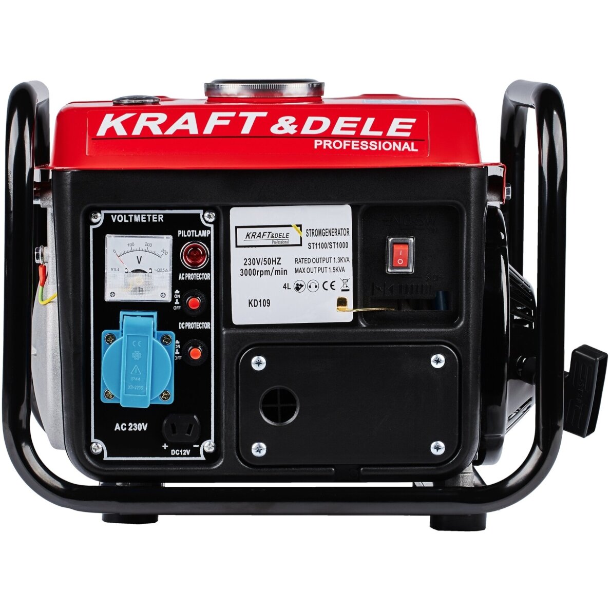 Benzininis dvitaktis elektros generatorius Kraft & Dele KD109, 1200W 12V/230V 1