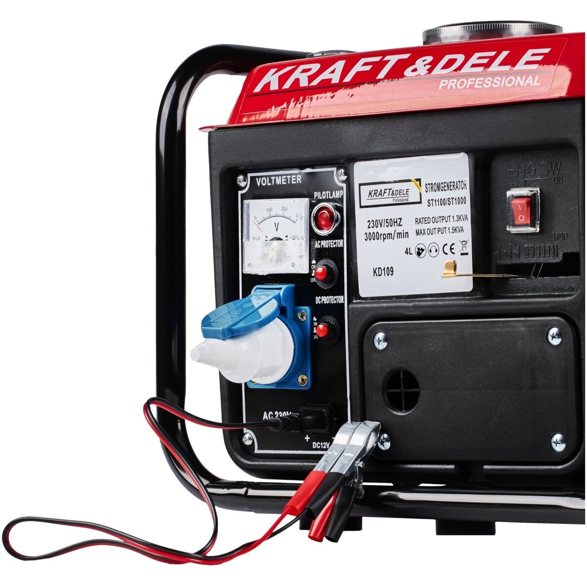 Benzininis dvitaktis elektros generatorius Kraft & Dele KD109, 1200W 12V/230V 12
