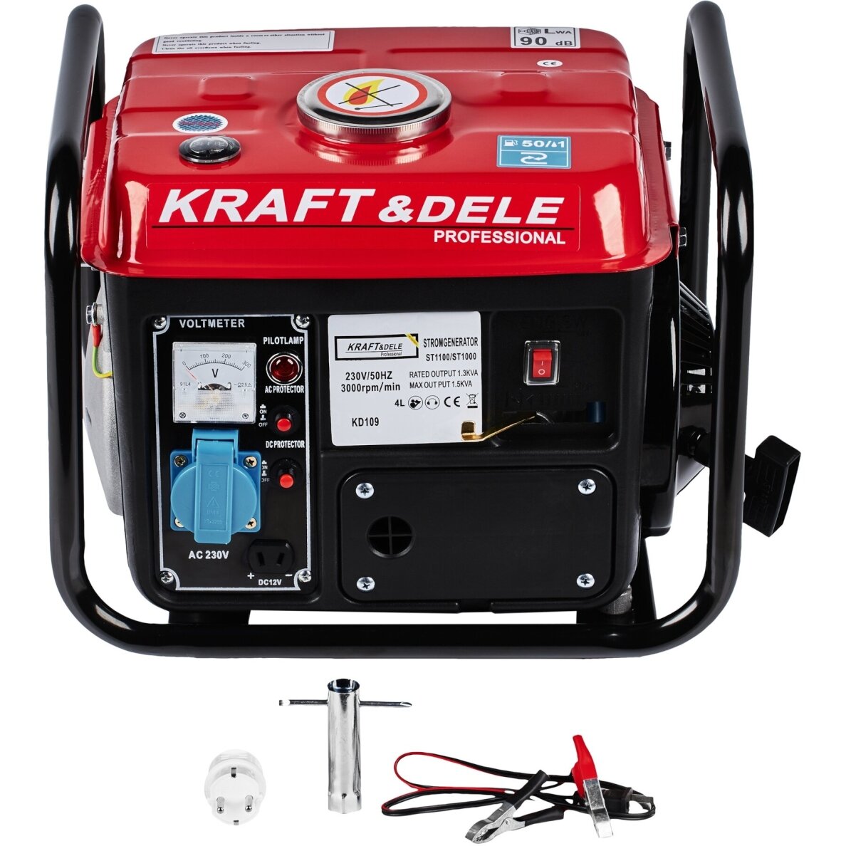 Benzininis dvitaktis elektros generatorius Kraft & Dele KD109, 1200W 12V/230V 14