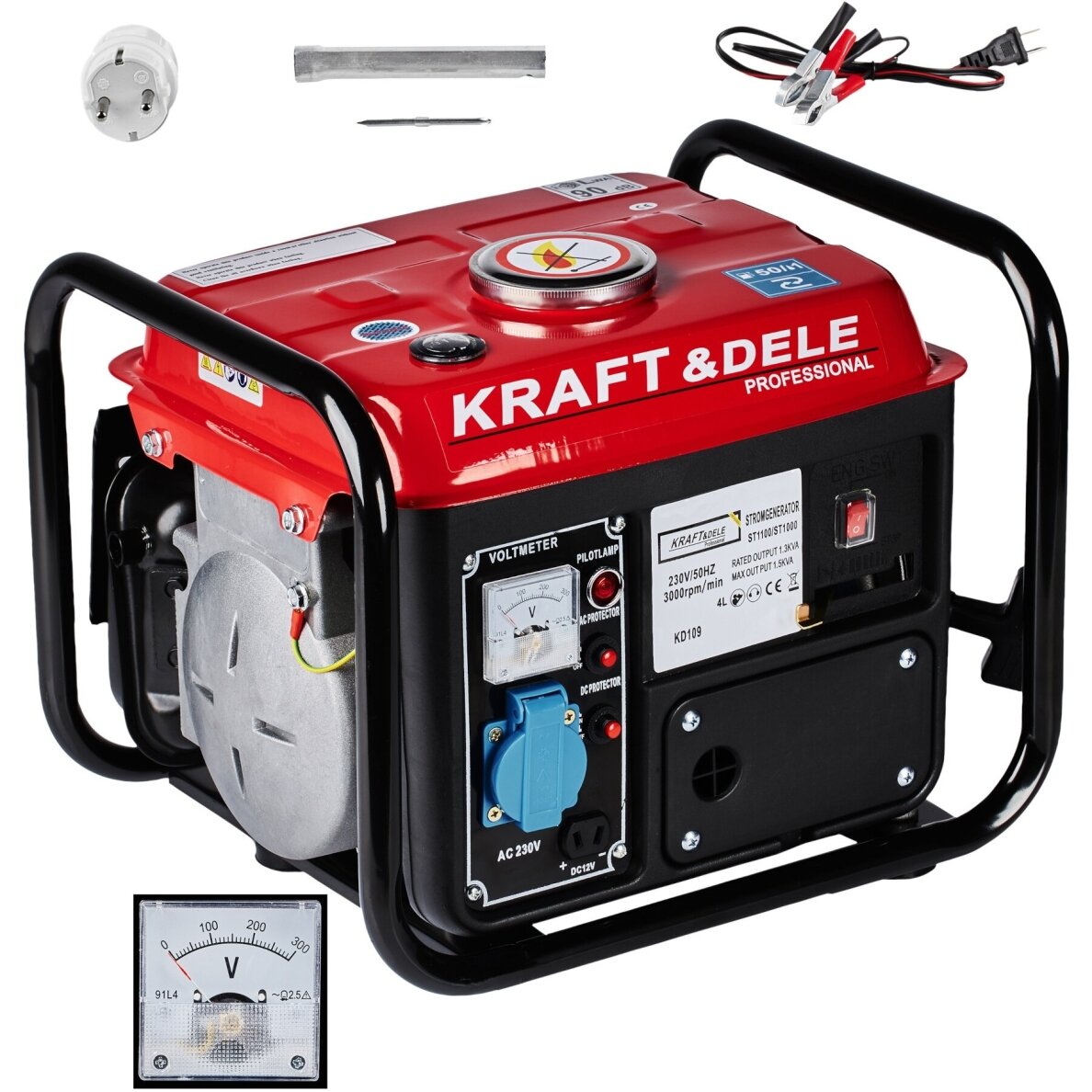 Benzininis dvitaktis elektros generatorius Kraft & Dele KD109, 1200W 12V/230V 15