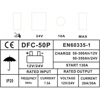 Įkroviklis paleidėjas akumuliatoriui YOULY 12/24V 130A 350Ah Įkroviklis paleidėjas akumuliatoriui YOULY 12/24V 130A 350Ah